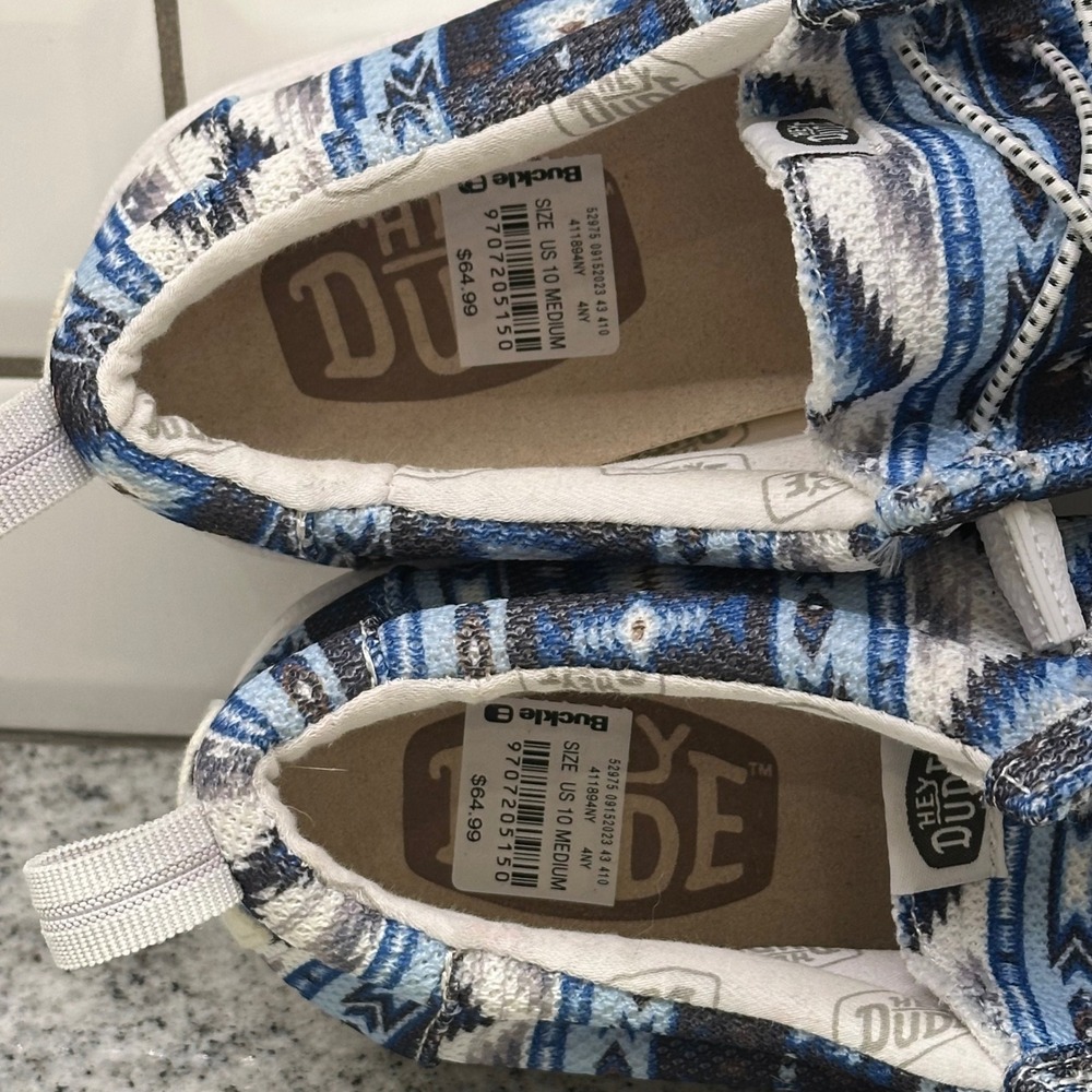 Hey Dude Mens 10 Wally Loafers Blue Multi Geometric Southwestern Casual Aztec - Picture 7 of 8